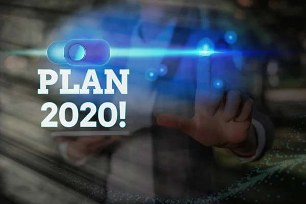 Escritura a mano conceptual que muestra el Plan 2020. Propuesta detallada de texto fotográfico empresarial para lograr algo el próximo año . — Foto de Stock