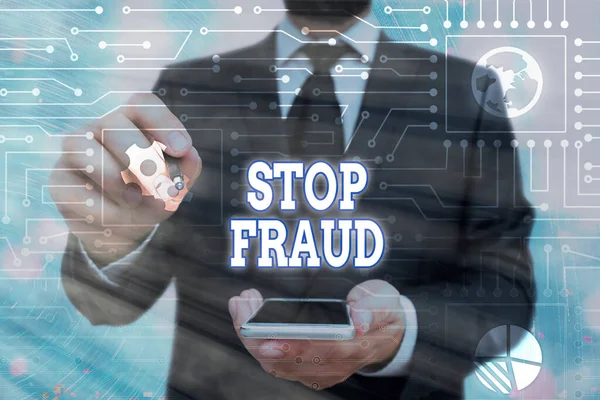 Teks tulisan tangan Stop Fraud. Konsep yang berarti saran kampanye yang menunjukkan untuk mengawasi transaksi uang yang lebih besar. — Stok Foto