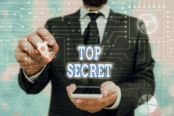 Handwriting text Top Secret. Concept meaning protected by a high degree of secrecy Highly confidential. — Stock Photo, Image