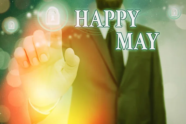 Píšu text Happy May. Obchodní koncept pro šťastný nový měsíc Všechno nejlepší Začněte slavit dovolenou. — Stock fotografie