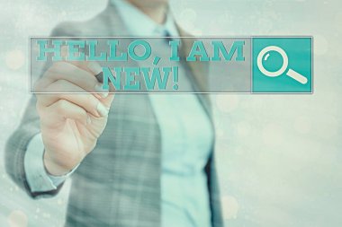 Kelime yazma metin Merhaba Ben Yeniyim. Bir grupta kendini taze işçi veya öğrenci olarak tanıtmak için iş kavramı.