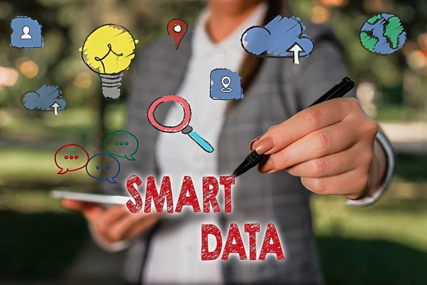 Texto de escritura de palabras Smart Data. Concepto de negocio para la información digital que se formatea para una mayor consolidación . —  Fotos de Stock