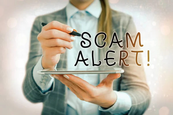 Text sign showing Scam Alert. Conceptual photo warning someone about scheme or fraud notice any unusual.