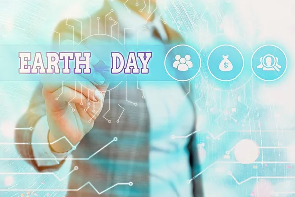 Ordskrivning text Earth Day. Affärsidé för världsomfattande firande av miljövård. — Stockfoto