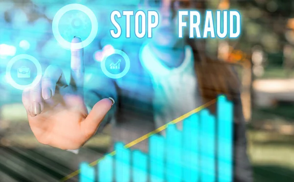 Handwriting text writing Stop Fraud. Concept meaning campaign advices showing to watch out thier money transactions. — Stock Photo, Image