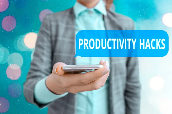 Ecriture conceptuelle montrant Productivity Hacks. Photo d'affaires présentant des astuces que vous obtenez plus fait dans la même quantité de temps . — Photo
