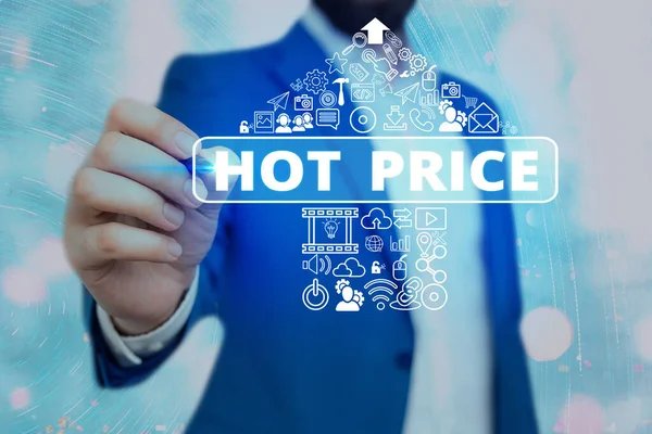 Signo de texto que muestra Hot Price. Foto conceptual El comprador o vendedor puede obtener algo para un producto vendido o comprar . — Foto de Stock