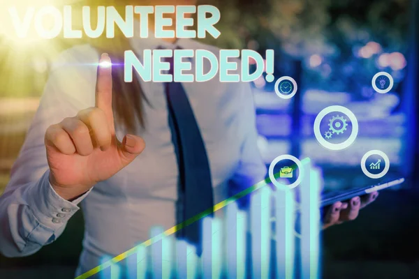 Signo de texto mostrando Voluntariado Necesario. Foto conceptual necesita trabajo para la organización sin ser pagado . — Foto de Stock