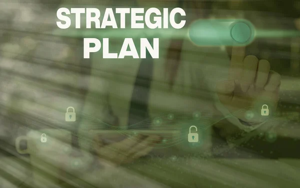 Conceptual hand writing showing Strategic Plan. Business photo text a systematic process of envisioning a desired future. — Stock Photo, Image
