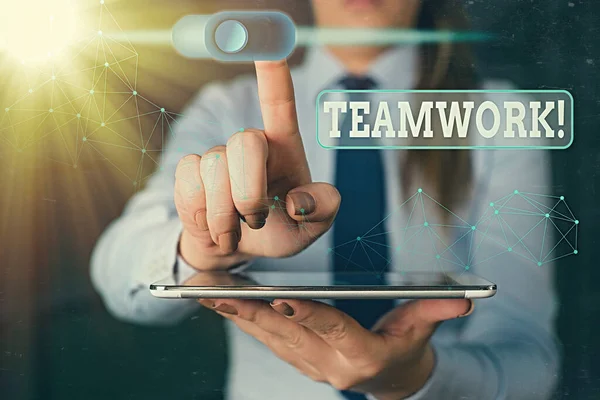 Word writing text Teamwork. Business concept for combined action of group especially when effective and efficient. — Stock Photo, Image