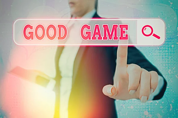 Writing note showing Good Game. Business photo showcasing term frequently used in multiplayer gaming at the end of a match.