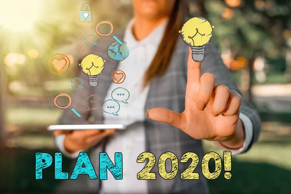A 2020-as tervet bemutató szöveges jel. Koncepcionális fotó részletes javaslatot csinál, vagy elérni valamit jövőre. — Stock Fotó