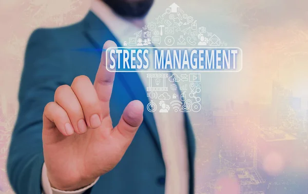 Tekstbord met Stress Management erop. Conceptuele fotomethode om stress en de effecten ervan te beperken door manieren te leren. — Stockfoto