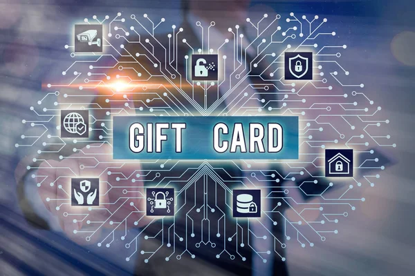 Writing note showing Gift Card. Business photo showcasing A present usually made of paper that contains your message. — Stock Photo, Image