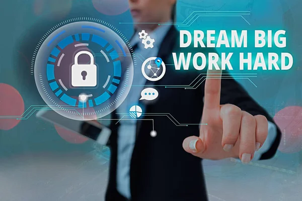 Textskylt som visar Dream Big Work Hard. Konceptuell bild Tro på dig själv och följ drömmar och mål. — Stockfoto