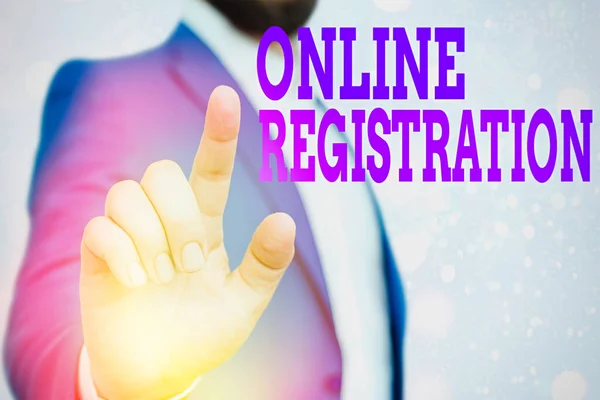 Text sign showing Online Registration. Conceptual photo System for subscribing or registering via the Internet.