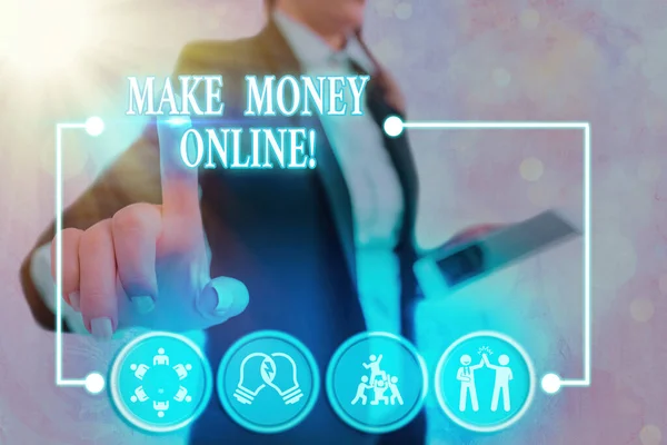 Fogalmi kézzel írásban mutatja Make Money Online. Üzleti fotó szöveges hogy profit, mint az Internet szabadúszó vagy marketing. — Stock Fotó