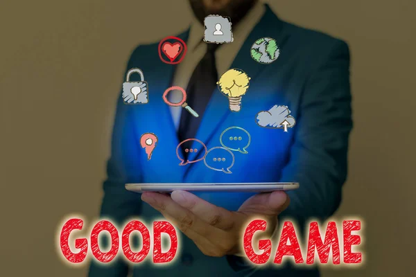 Ecriture conceptuelle montrant Good Game. Terme texte photo d'affaires fréquemment utilisé dans le jeu multijoueur à la fin d'un match . — Photo