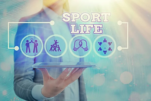 Scrittura concettuale a mano che mostra Sport Life. Business photo text Appassionato di sport o altre attività all'aria aperta Fisicamente attivo . — Foto Stock