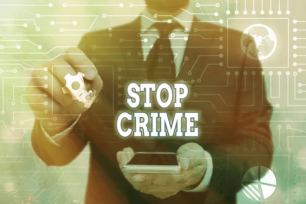 Testo scritto a mano Stop Crime. Concetto inteso come sforzo o tentativo di ridurre e scoraggiare la criminalità e i criminali . — Foto Stock