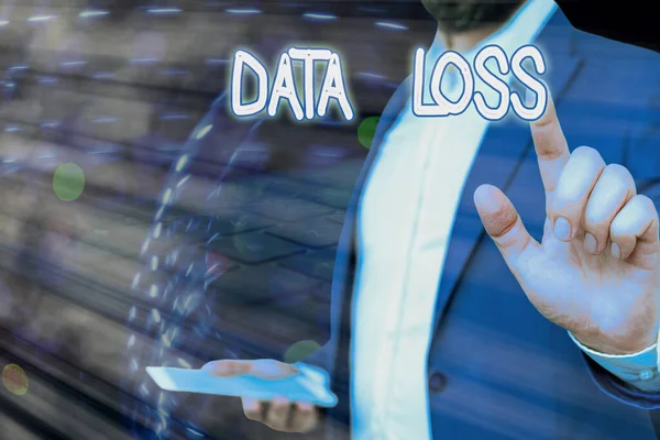 Fogalmi kézírás, ami Data Loss-t mutatja. Üzleti fotó bemutatása folyamat vagy esemény, ami az adatok sérült és törlődik. — Stock Fotó