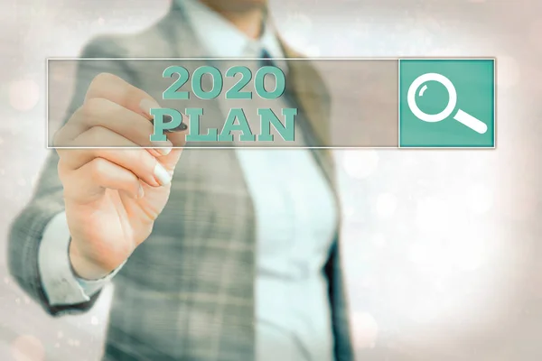 Slovo psaní textu 2020 Plán. Obchodní koncepce pro stanovení Vašich cílů a plánů na běžný rok nebo v roce 2020. — Stock fotografie