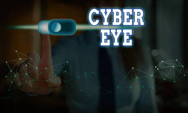 Εννοιολογική γραφή χεριών που δείχνει Cyber Eye. Επιχειρηματική φωτογραφία εργαλείο κειμένου ασχολείται με την οικοδόμηση έξυπνες τεχνολογίες στον κυβερνοχώρο. — Φωτογραφία Αρχείου