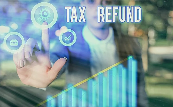 Ruční psaní textu Daň Vrácení daně. Pojem vrácení daně, pokud je daňová povinnost nižší než zaplacená daň. — Stock fotografie