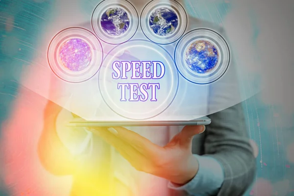 Word writing text Speed Test. Business concept for psychological test for the maximum speed of performing a task Elements of this image furnished by NASA.