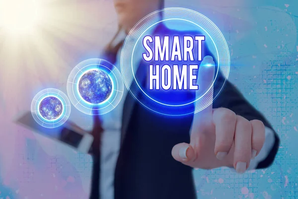 Schreiben Notiz zeigt Smart Home. Business-Foto präsentiert Automatisierungssystem Steuerung Beleuchtung Klima-Entertainment-Systeme Elemente dieses Bildes von der NASA geliefert. — Stockfoto