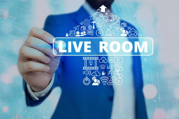 Textskylt som visar Live Room. Konceptuell bild rummet i ett hus eller lägenhet som används för avkoppling i. — Stockfoto