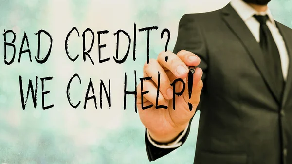 Word writing text Bad Creditquestion We Can Help. Business concept for offerr help to gain positive payment history. — Stock Photo, Image