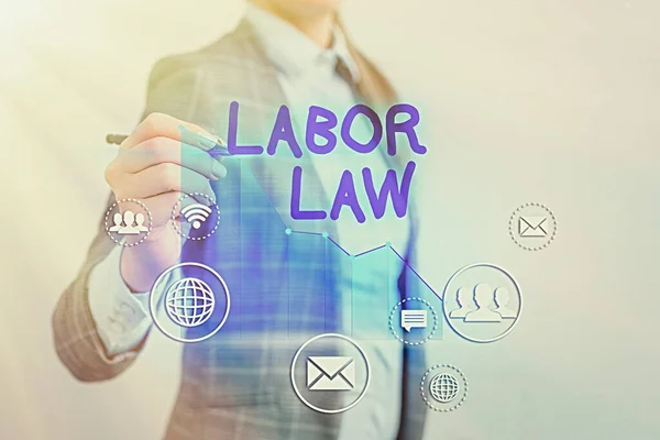 Conceptueel handschrift met arbeidsrecht. Regels inzake bedrijfsfoto 's met betrekking tot de rechten en verantwoordelijkheden van werknemers. — Stockfoto
