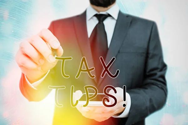 Handwriting text Tax Tips. Concept meaning compulsory contribution to state revenue levied by government. — Stock Photo, Image