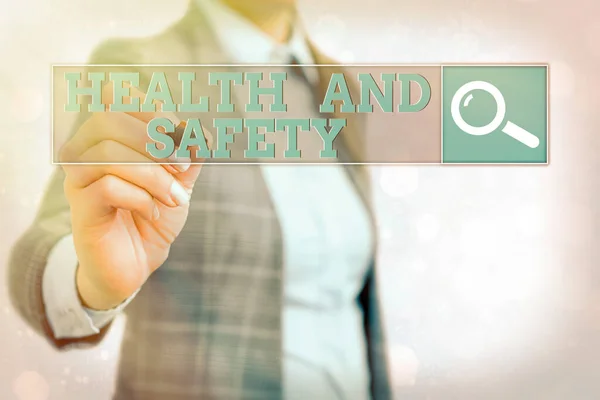 Word írás szöveg egészségügy és biztonság. Üzleti koncepció a munkahelyi balesetek megelőzését célzó eljárásokra. — Stock Fotó