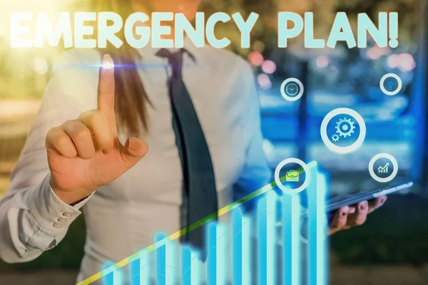 Text sign showing Emergency Plan. Conceptual photo actions developed to mitigate damage of potential events. — Stock Photo, Image