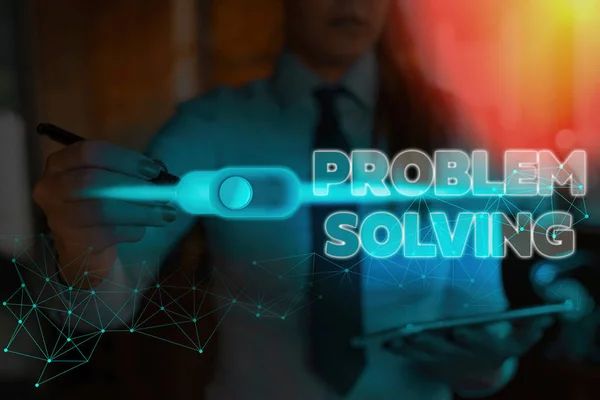 Tekstbord met Probleemoplossing. Conceptuele fotoproces van het vinden van oplossingen voor moeilijke of complexe problemen. — Stockfoto