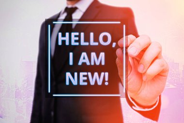 Kelime yazma metin Merhaba Ben Yeniyim. Bir grupta kendini taze işçi veya öğrenci olarak tanıtmak için iş kavramı.