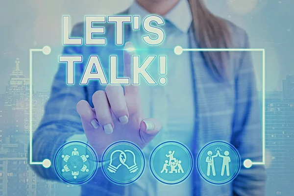 Schrijfbriefje met Let Is Talk. Zakelijke foto presentatie suggereren in het begin van een gesprek over het onderwerp. — Stockfoto