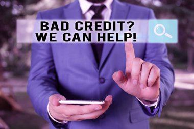 Kötü Kredi sorusunu gösteren bir metin işareti. Olumlu ödeme geçmişi elde etmek için yardım Kavramsal fotoğraf.