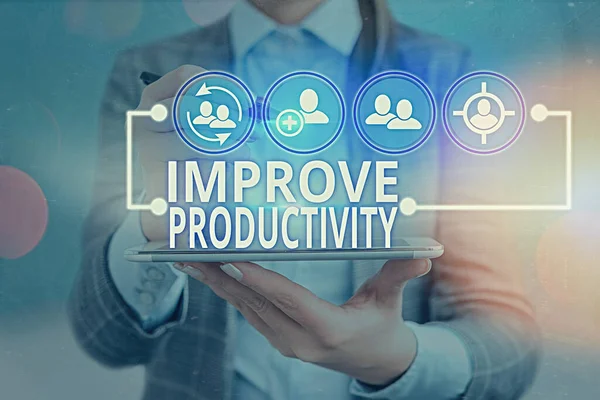 Tekst schrijven Verbeter de productiviteit. Bedrijfsconcept om de machine en procesefficiëntie te verhogen. — Stockfoto