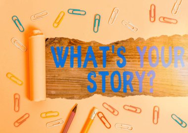 Hikayenizin ne olduğunu gösteren kavramsal el yazısı. İş fotoğrafı metni, birisi tarafından en başından beri kendi yolculuğum hakkında soruluyor..