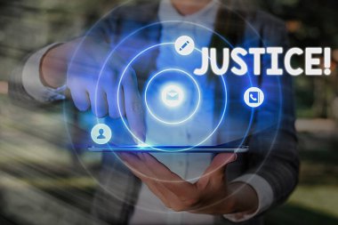 Kelime yazma metin Adalet. Çelişen iddiaların veya atamaların tarafsız bir şekilde ayarlanması için iş kavramı.