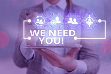 Word yazma metni Size İhtiyacımız Var. Belirli bir iş veya hedef için birlikte çalışmasını istemek için iş kavramı.