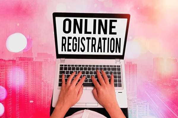 Text sign showing Online Registration. Conceptual photo System for subscribing or registering via the Internet.
