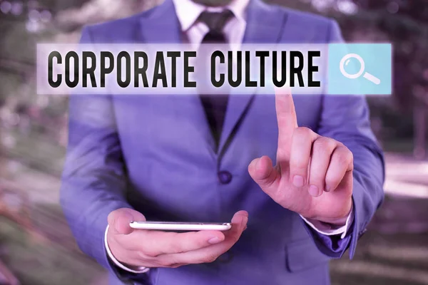 Szöveges jel, ami vállalati kultúrát mutat. Fogalmi fotó átható értékek és attitűdök jellemzik a cég. — Stock Fotó