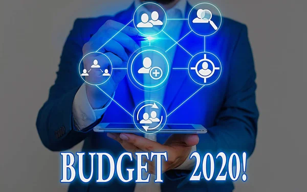 필기 텍스트 쓰기 예산 2020. 내년 또는 현재 연도의 수입 및 지출 추정치를 의미하는 개념. — 스톡 사진