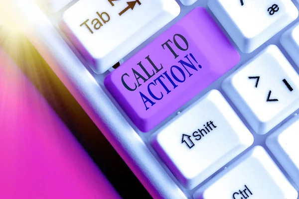 Text sign showing Call To Action. Conceptual photo exhortation do something in order achieve aim with problem. — Stock Photo, Image