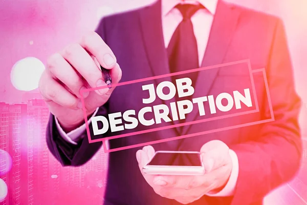 Handschrift tekst Job Description. Concept betekent dat een formele rekening van een werknemer verantwoordelijkheden zijn. — Stockfoto