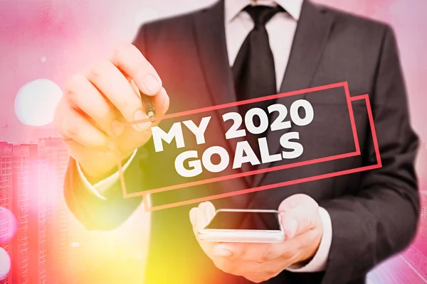 Texto manuscrito Mis objetivos para 2020. Concepto que significa establecer metas o planes demostrativos para el año en curso . — Foto de Stock